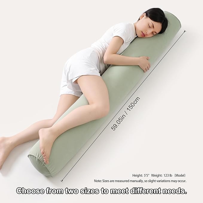 Bolster Pillow for Bed – Long Round Body Pillow for Adults, Cuddle Pillow for Sleeping, Full-Length Support,59 x 7.87 Inches,Celadon Green