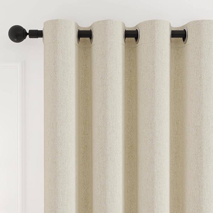 Blackout Curtains Thick Soft Curtain 2 Panels Set for Small Bedrooms/Children's Rooms, Linen-Look Textured Full Light Blocking Room Darkening Thermal Insulated Drapes (W52xL54, Cream)