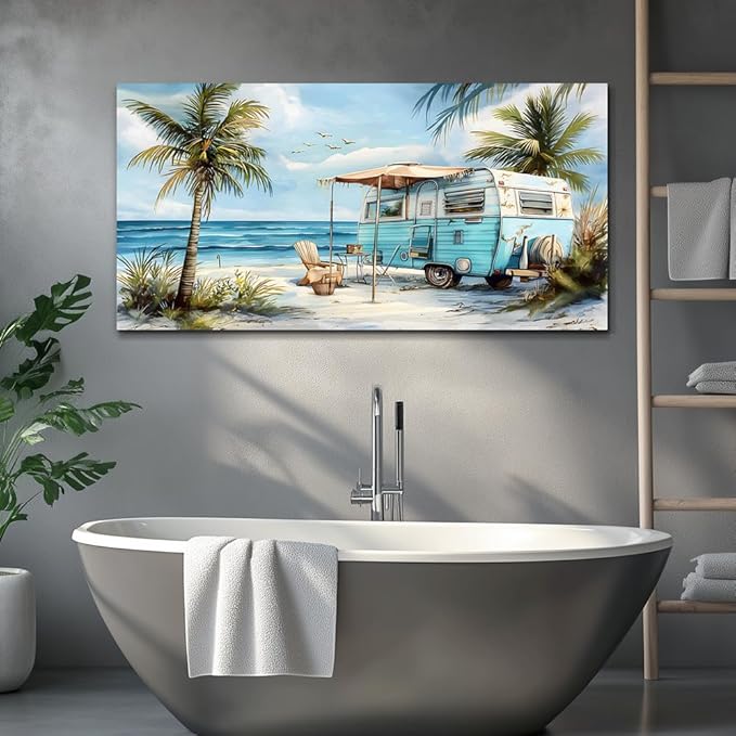 ERQINHUA Wall Art For Living Room Canvas Wall Decor For Bedroom Office Decorations Marine Beach Landscape Painting Pictures Artwork Modern Beach Posters Aesthetic Ready To Hang Home Decor 20"x40"