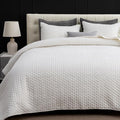 Powdion Velvet Quilt King Size,Bedspread Quilted Bedding Set, Luxurious Soft Coverlet Set Lightweight Velvet Comforter for All Season with 2 Pillow Shams, Striped Quilt Set, 96x106 Cream White