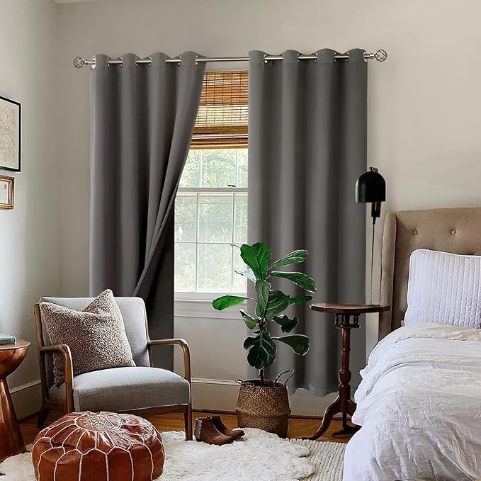 BGment Thermal Insulated 100% Blackout Curtains for Bedroom with Black Liner, Double Layer Full Room Darkening Noise Reducing Grommet Curtain (42 x 84 Inch, Grey, 2 Panels)