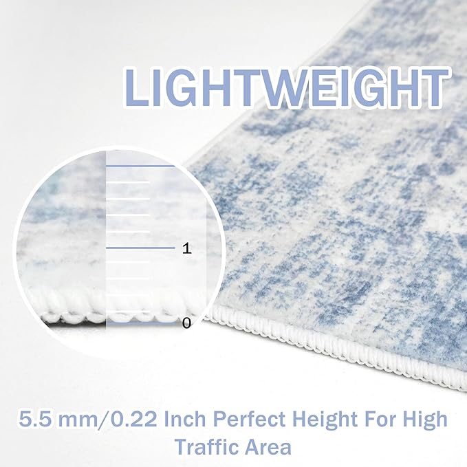 IOHOUZE Abstract Runner Rug 3x20 Ft Extra Long Washable Runners for Hallways, Non Slip Kitchen Runner Printed Faux Wool Entryway Runner Indoor, Modern Floor Carpet for Hall Stair, Light Blue White