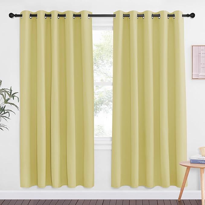 NICETOWN Paler Yellow Blackout Curtains for Bedroom 72 Inches Long, Thermal Insulated Room Darkening Grommet Window Curtains for Living Room Nursery, 66 inch x 72 inche, 1 Panel