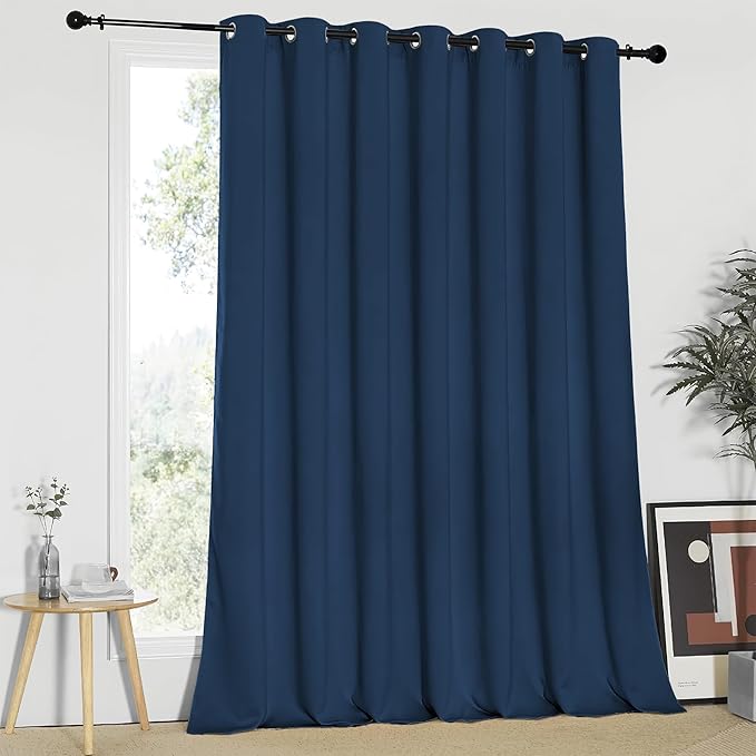 NICETOWN Blackout Patio Curtains 100 x 95 Inches Long for Sliding Door Extral Wide Blackout Curtain Panels Thermal Insulated Room Divider - Grommet Top, 100" W x 95" L, 1 Panel, Moroccan Blue