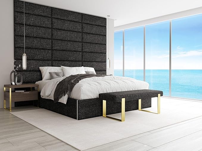 VANT Upholstered Bed Bench - Weave Prestige - Brushed Nickel - Contemporary Modern, Bedroom Bench Seat, Hallway, or Entryway