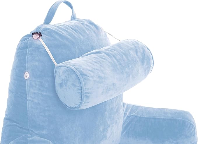 Husband Pillow XXL – Reading Pillow Bed Chair with Arms & Back Support – Sky Blue - Back Pillow for Beds Sitting Up – Bed Rest Arm Pillow – Comfy Reading Pillow for Adults
