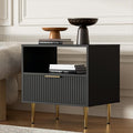 Nightstand with Drawer, End Table with Storage, Bed Side Table with Open Space for Bedroom, Modern Nightstand with Golden Handle, Side Night Stand for Bedroom, Living Room, Black