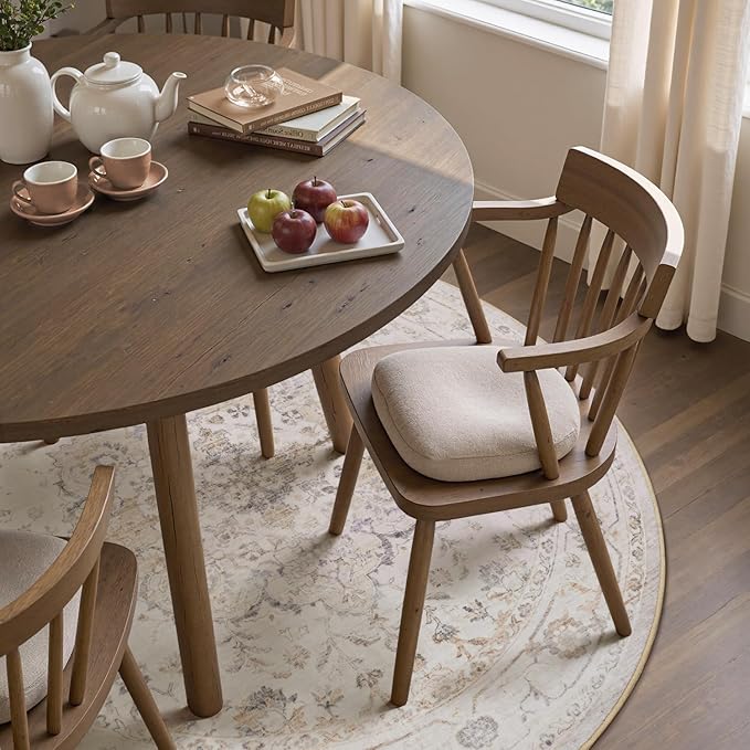 PADOOR 6FT Round Rug,Rugs for Living Room,Soft Beige Circle Rug,Machine Washable Rugs for Bedroom,Non Slip Carpet,Rug for Dining Room Living Room Bedside Office