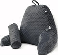Reading Pillow for Sitting in Bed, Extra Large Backrest Support Cushion with Arms, Sit up Back Pillow Shredded Memory Foam back support Chair Pillow, Bed Rest Pillows with pocket, Detachable Neck Roll