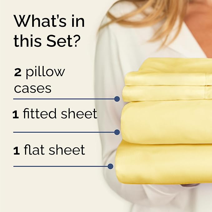 Twin 4 Piece Sheet Set - Cooling, Comfy & Breathable - Hotel Luxury Bedding, Includes Fitted Sheet for Women, Men, Kids and Teens - 1 Flat, 1 Fitted Sheet, 2 Pillowcases with Deep Pockets - Yellow