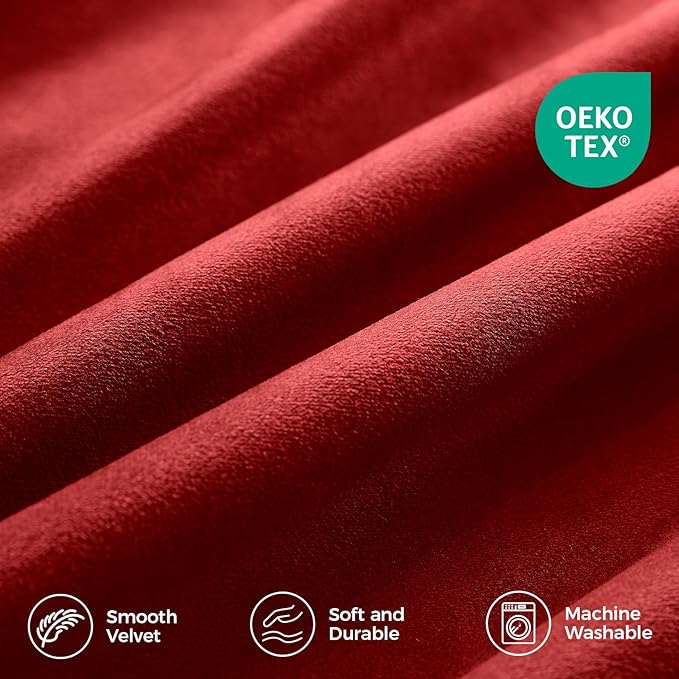 Pinch Pleated 100% Blackout Curtains for Bedroom, Red Velvet Curtains for Living Room, Black Out Curtain 96 inch Long Room Darkening, Blackout Pinch Pleat Drapes with Hooks 2 Panels