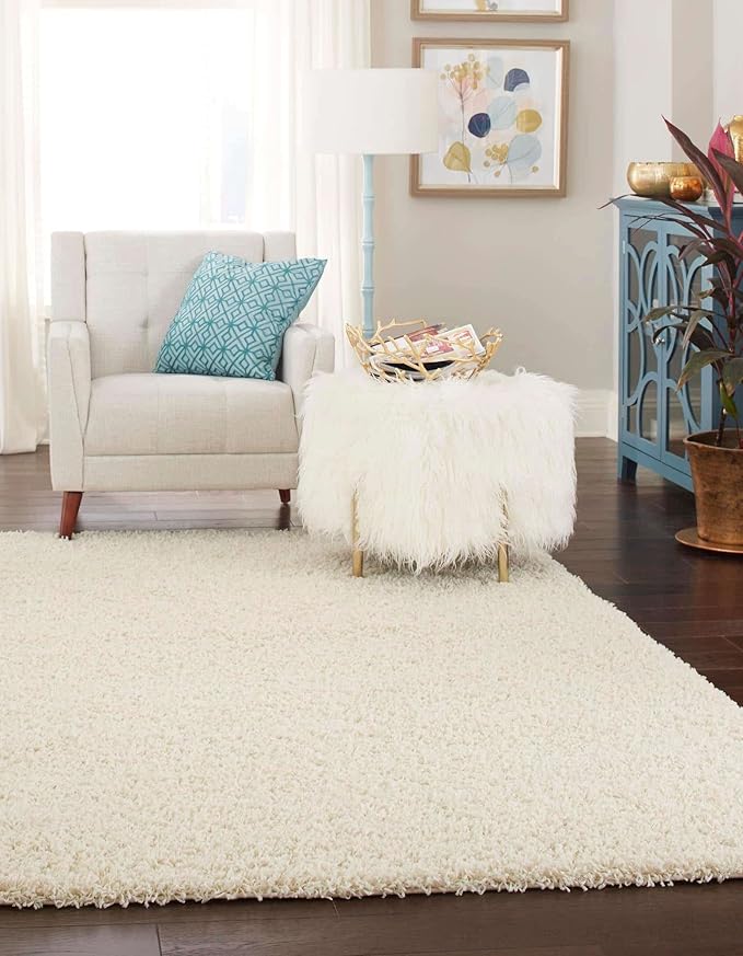 Unique Loom Solid Shag Collection Area Rug (4' 1" x 6' 1" Rectangle, Pure Ivory)