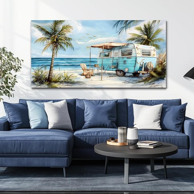 ERQINHUA Wall Art For Living Room Canvas Wall Decor For Bedroom Office Decorations Marine Beach Landscape Painting Pictures Artwork Modern Beach Posters Aesthetic Ready To Hang Home Decor 20"x40"