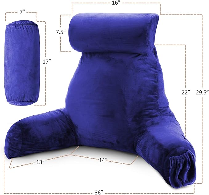 Nestl Reading Pillow with Shredded Memory Foam Includes 2 Neck and Lumber Support Pillows, Designed for Sitting Up in Bed and Couch, Back and Arms Adjustable Support for Adult & Teens, Royal Blue