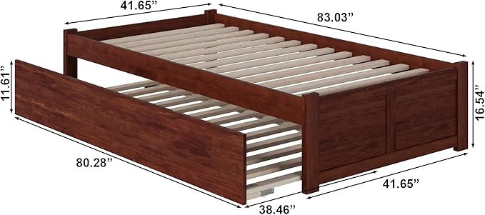 AFI Concord Twin XL Size Platform Bed with Footboard & Twin XL Trundle in Walnut