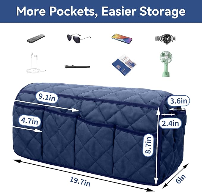 MEHIDFY Armchair Caddy, Waterproof Sofa Armrest Organizer, Non Slip Recliner Organizer, Remote Holder for Recline, Recliner Caddy with 14 Pockets Storage for TV Remote, Phone, Magazine (Blue)