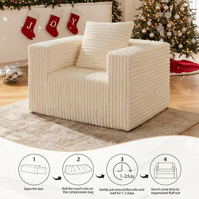 Single Cloud Sofa, Giant Bean Bag Chair with High Backrest & Wider Armrest, Foam Boneless Couch for Small Spaces, Comfy Furry Sofas with Pillows for Living Room, Bedroom, Apartment, Dorm, Office