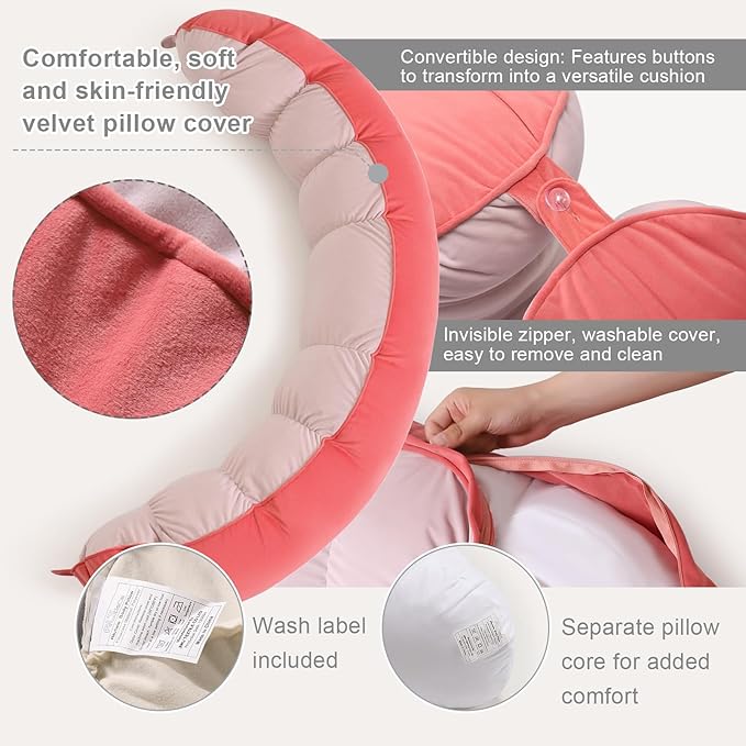 Peallow(Pat. Pend) – Long Round Body Pillow for Adults, Bolster Pillow for Sleeping, Soft and Supportive Pillow for Sleeping & Lumbar Support(Coral Peach,59")