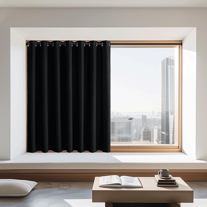 NICETOWN Extra Wide Black Out Curtain 72 inches Long, Grommet Thermal Insulated Window Treatment Room Divider Light & Sound Blocking Drape for Bedroom, Black, W100 x L72, 1 Panel
