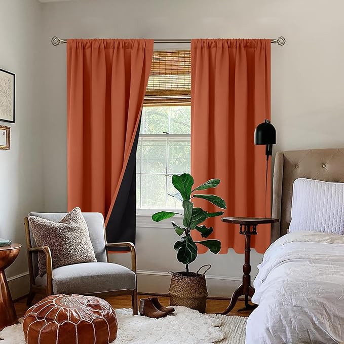 BGment Terracotta 100% Blackout Curtains for Bedroom, Fall Full Room Darkening Noise Reducing Living Room Curtains 63 Inch Length, Thermal Insulated Rod Pocket Window Drapes 2 Panels, 52 Inch Wide