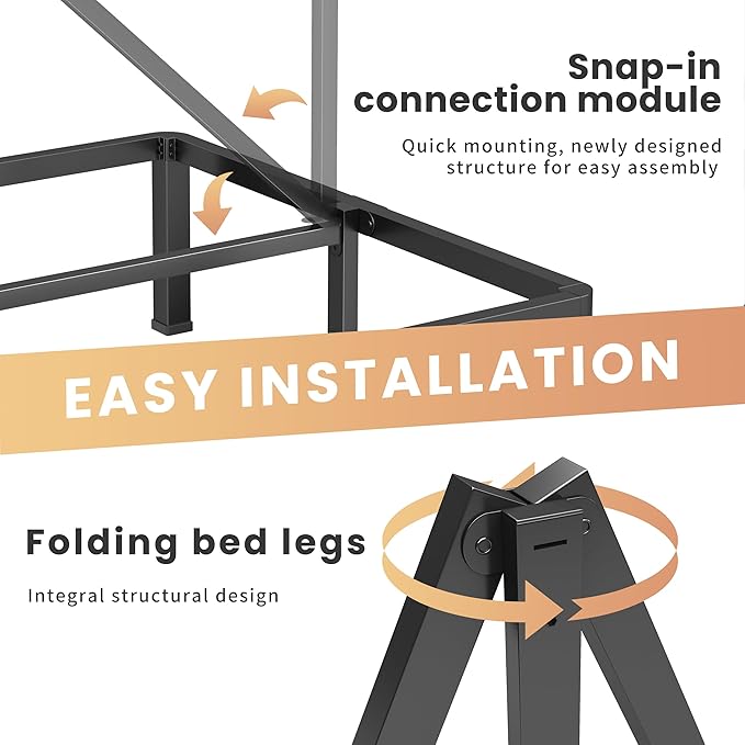 4 Inch Queen Heavy Duty 3500 lbs Bed Frame with Round-Corner Legs & Anti-Squeak Design – Quick Assembly Metal Platform, No Box Spring Needed