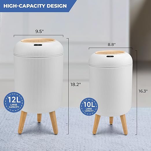 Pukomc 2 Pack Automatic Trash Can 12L /3 Gallon and 10L /2.64 Gallon Bathroom Trash Bin with Lid Touchless Small Smart Motion Sensor Garbage Cans for Kitchen, Bathroom,Living Room and Bedroom