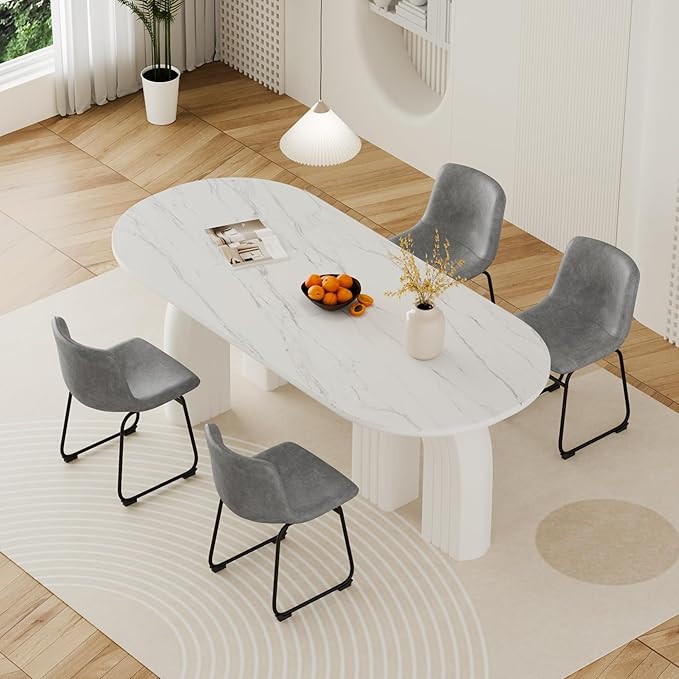Dining Chairs Set of 4, 18 Inch Modern Armless Dining Chair with Back, Faux Leather Kitchen Dining Room Chair with Metal Legs for Home, Bistro Coffee Shops (Grey)