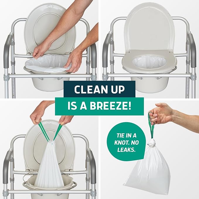 Lunderg Recycled Commode Liners - 100 Environment Friendly Portable Toilet Bags - Medical Grade Bedside Commode Liners Disposable - Universal Fit & Easy to Use - Absorbent Pads Not Included