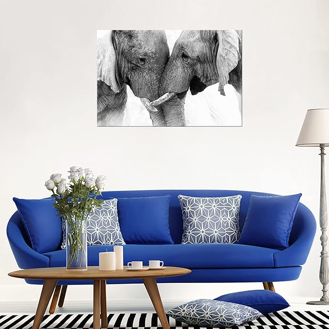 DZL Art D73069 Black and White Elephants Entwine Wall Art Canvas Painting Ready to Hang for Living Room Bedroom Office Wall Decor Home Decoration