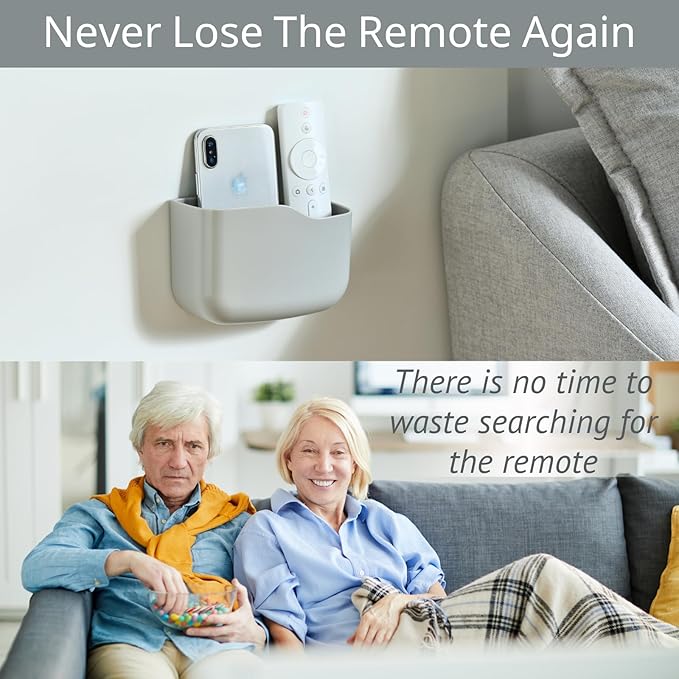 LINFIDITE 2 Pack TV Remote Holder Wall Mount Remote Control Holder for Bed Universal Bedside Wall Remote Holder Caddy Organizer Hole-Free Remote Control Holder (For 2 Or 3 Remote Controls–Gray