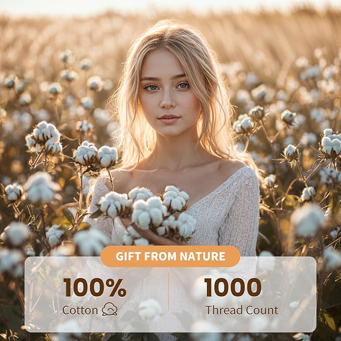 LBRO2M 100% Cotton Sheets Set Deep Pocket 19", 1000 Thread Count King Size 4 Piece Bed Sheet Sets Soft Comfortable Bedding All Season (King, Light Blue)