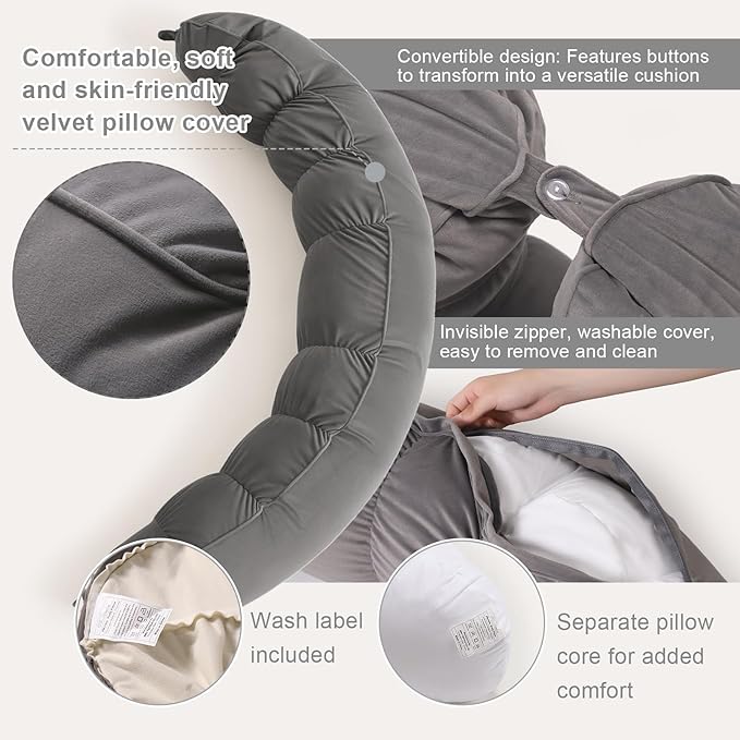 Peallow(Pat. Pend) – Long Round Body Pillow for Adults, Bolster Pillow for Sleeping, Soft and Supportive Pillow for Sleeping & Lumbar Support (Urban Grey, 59")