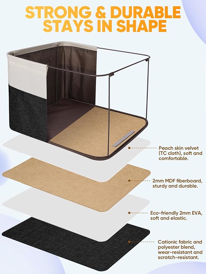 BALEINE 2 Pack Fabric Storage Bins for Shelves, Linen Storage Baskets for Organizing, Decorative Closet Bins for Clothes, Home (Black, 14''x10''x8.5'')