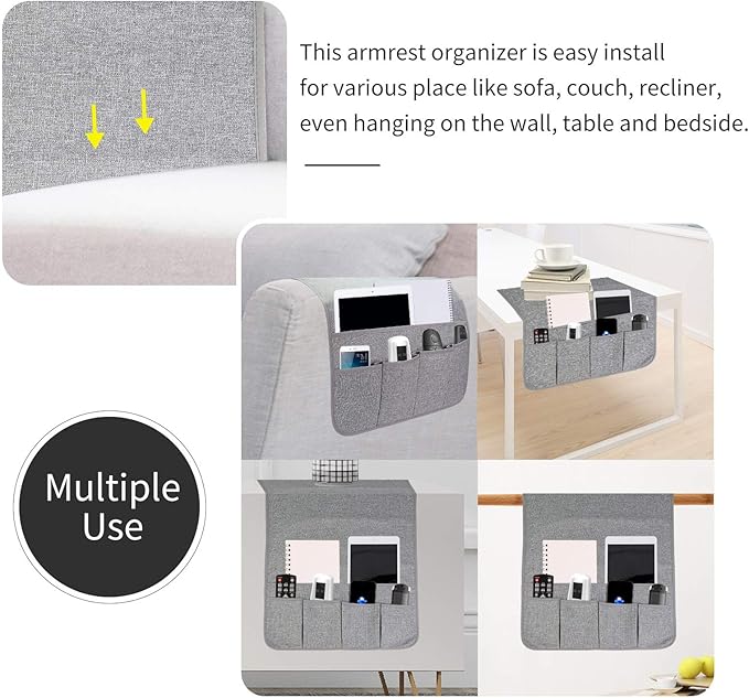 SYSOV Sofa Armrest Organizer, Remote Control Holder for Recliner Couch, Arm Chair Caddy with 6 Pockets for Magazine, Tablet, Phone, iPad