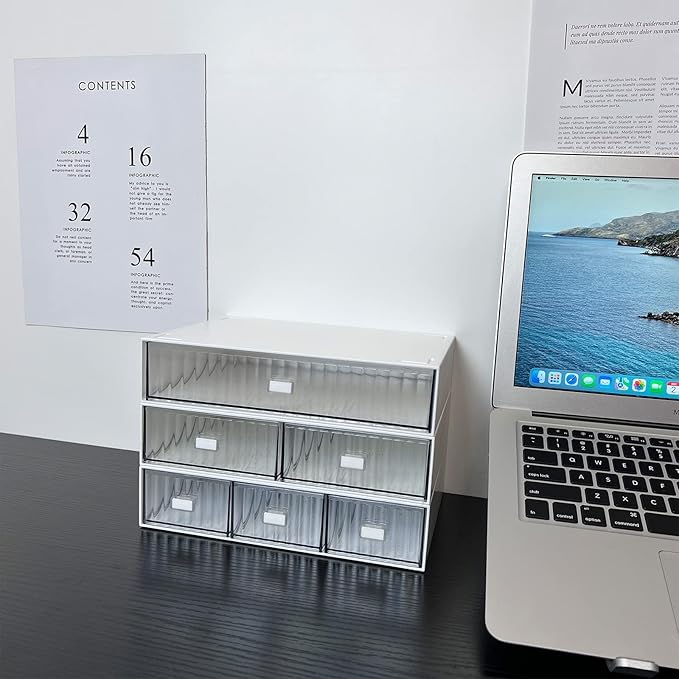 Desk Drawer Organizer, Stackable Office Supplies Desk Organizer, Plastic Plastic Storage Drawer, Desk Grocery Organizer For Stationery/Office Supplies (White, 3 Compartments)