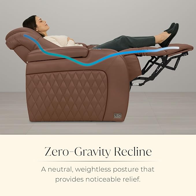 Seatcraft Diamante Zero-Gravity CoolZero Italian Leather Home Theater Seating, Power Headrest, Power Recline, Single Recliner, Tobacco
