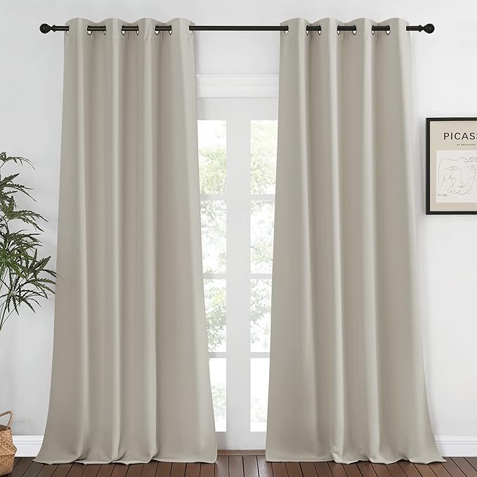 NICETOWN Bedroom Curtain Room Darkening Drapery 102 inches Length - Home Fashion Thermal Insulated Grommet Room Darkening Curtain for Living Room (Natural, 1 Panel, 52 x 102 inches)