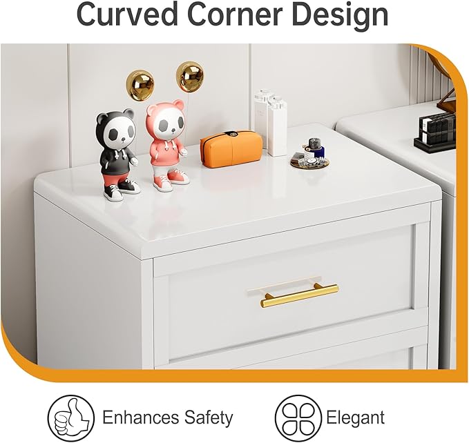 Metal Dresser for Bedroom Tall, White Dressers & Chest of Drawers, 4 Drawer Dresser with Curved Corner, Storage Cabinet with Drawers for Living Room, Entryway, Home Office (White, 24" W)
