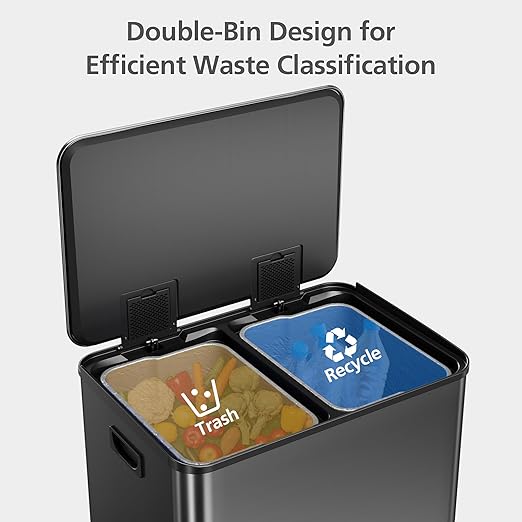 GarveeHome 60 L/16 gal Kitchen Trash Can,2×8 gal Pedal Trash Bin with Removable Baskets,Stainless Steel Garbage Can for Kitchen Office Restaurant School Hospital