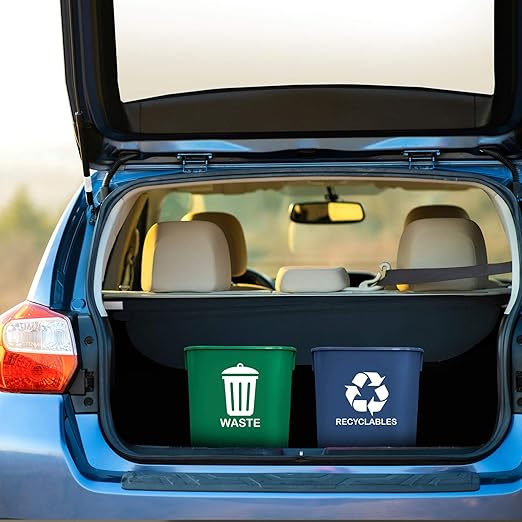 Acrimet Wastebasket Bin for Recycling and Waste, 3.25 Gallon/ 13 Quart/ 12 Liter (Plastic) (Green and Blue) (Set of 2)