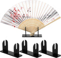 Roowest 4 Pcs Acrylic Fan Display Stand Folding Japanese Chinese Hand Fan Stand Easel Foldable Handheld Display Base Organizer (Black)