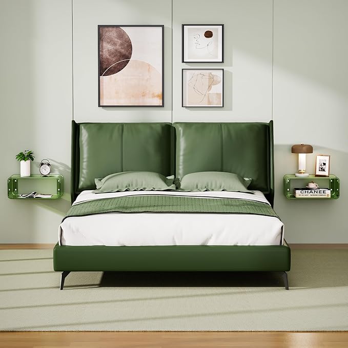 Acrylic Floating Nightstand, Bedside Table, Nightstand Shelf Wall Mounted Bedside Shelf (Green, Small)