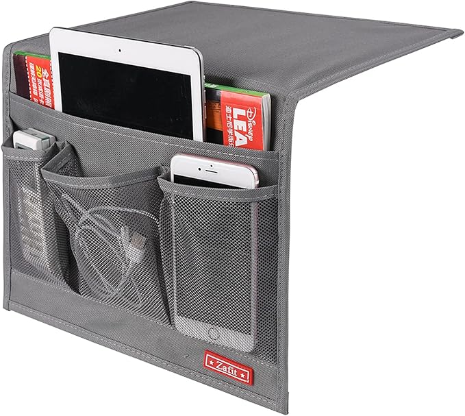 Bedside Storage Organizer, Table Cabinet Bedside Organizer Caddy for Remotes Phone Glasses (Classic 4 Pockets-Grey)