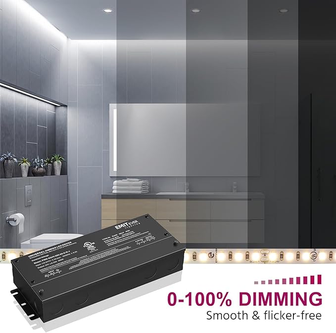 EMITEVER Dimmable Led Driver, 200W AC 110V-277V to DC 24V Transformer, 5-in-1 Dimming: ELV/MLV/TRIAC / 0-10V / 1-10V / 10V PWM/Potentiometer, Waterproof IP67 and UL Listed