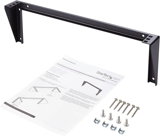 StarTech.com 1U Wall Mount Patch Panel Bracket – 19 in – Steel - Vertical Mounting Bracket for Networking and Data Equipment, TAA (RK119WALLV)
