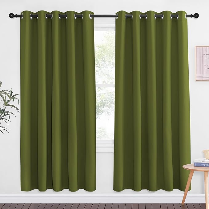 NICETOWN Olive Green Blackout Curtains for Bedroom 72 Inches Long, Thermal Insulated Room Darkening Grommet Window Curtains for Living Room Nursery, 66 inch x 72 inche, 1 Panel
