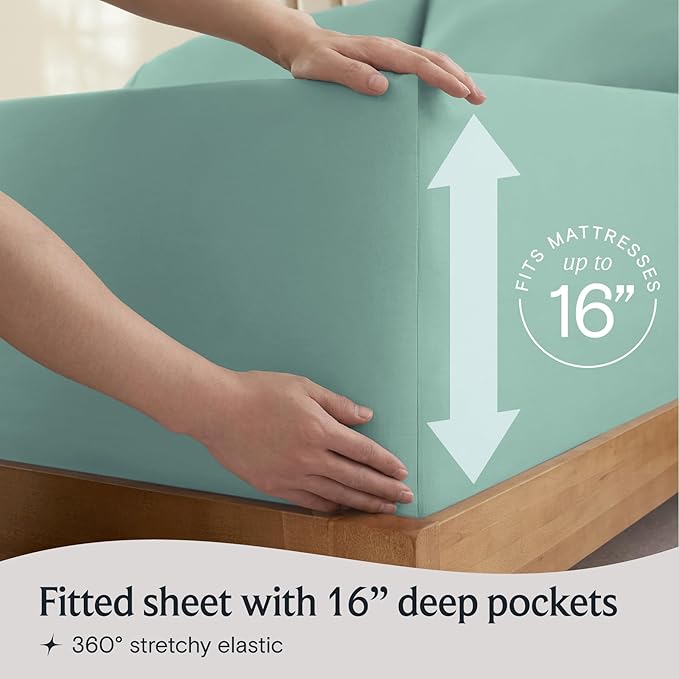 LuxClub 5 PC Split King Sheet Set, Deep Pockets Wrinkle Free Cooling Bed Sheets Hotel Bedding for Women, Men, Includes 2 Fitted Sheet, 1 Flat Sheet and 2 PillowcasesSoft Light Teal