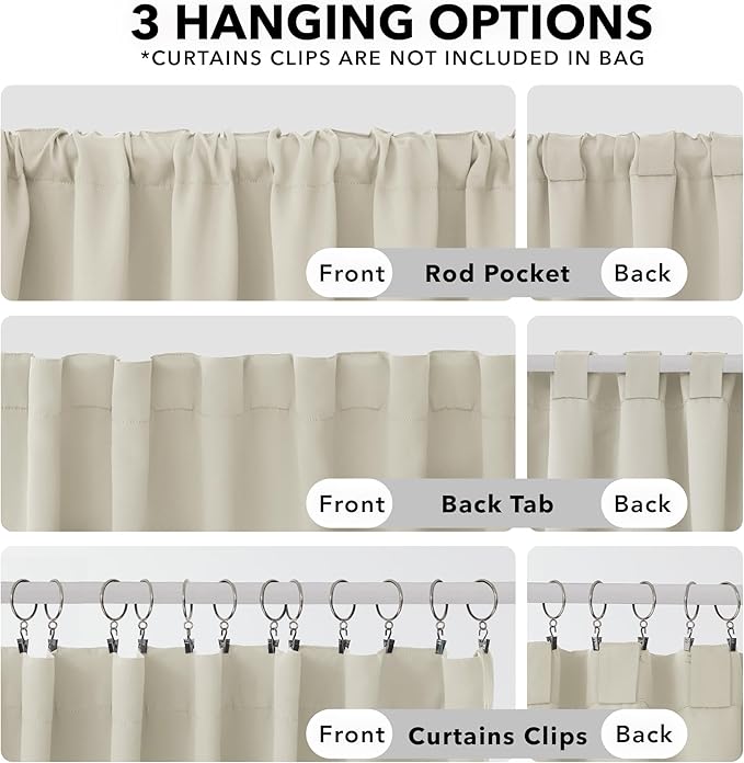 Deconovo Blackout Curtains, Thermal Insulated, W52 x L45 2 Panels, Back Tab, Machine Washable, Room-Darkening Drapes for Bedroom/Living Room Light Beige