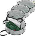 4 Pack Clear Christmas Wreath Storage Bags 24 Inch - Waterproof Oxford Wreath Container with Dual Zipper and Reinforced Handles for Artificial Wreath, Garland and Holiday Decor Organization