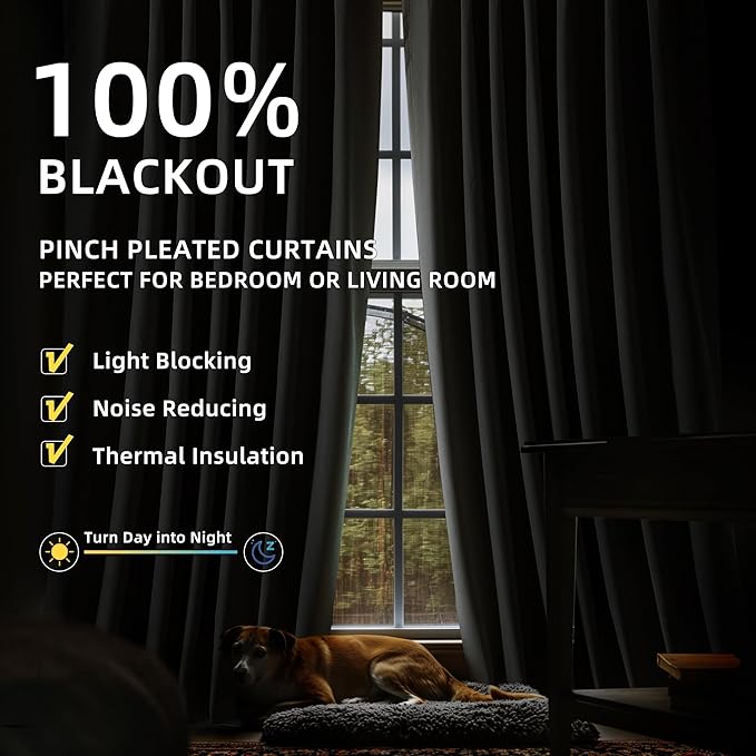 ChrisDowa 100% Blackout Iovry Solid Curtains 120 Inches Long 2 Panels for Bedroom Living Room,Farmhouse Room Darkening Thermal Insulated Soundproof Grommet Top Window Treatment Drapes,52x120